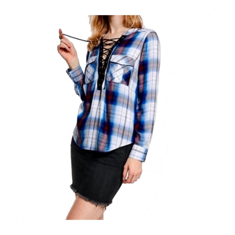 Express Lace Up Plaid Long Sleeve - Sz XS - NWT